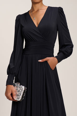 Long Sleeve Soft Jersey Maxi Dress, Black