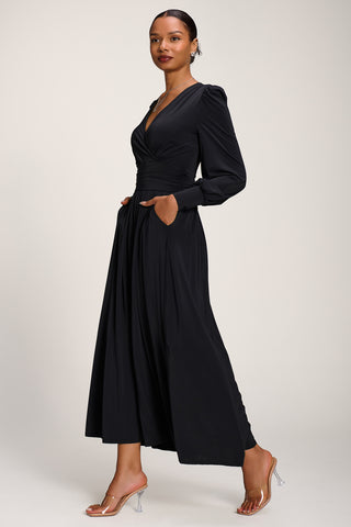 Long Sleeve Soft Jersey Maxi Dress, Black