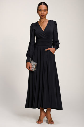 Long Sleeve Soft Jersey Maxi Dress, Black