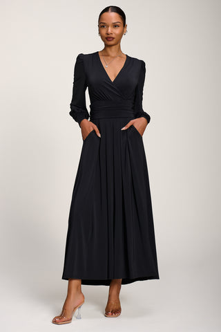 Long Sleeve Soft Jersey Maxi Dress, Black