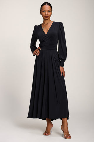 Long Sleeve Soft Jersey Maxi Dress, Black