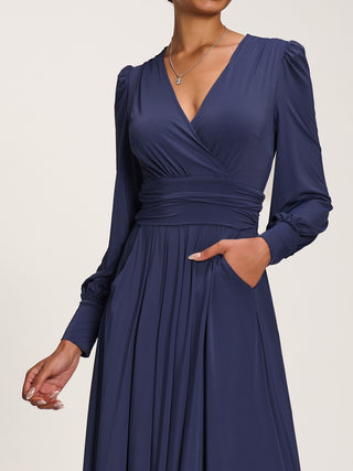 Long Sleeve Soft Jersey Maxi Dress, Navy