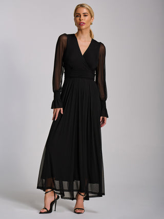 Mesh long sleeve maxi dress, Black