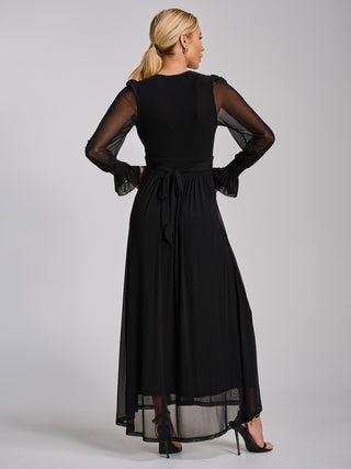 Mesh long sleeve maxi dress, Black