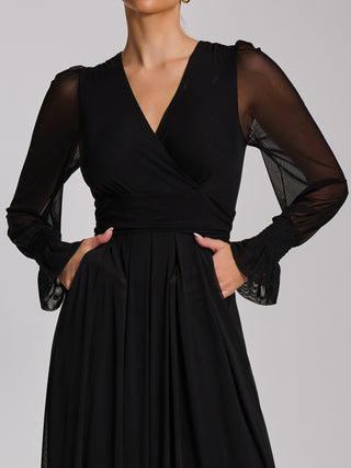 Mesh long sleeve maxi dress, Black