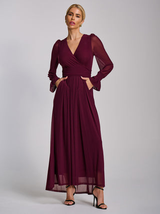 Mesh long sleeve maxi dress, Dark Purple