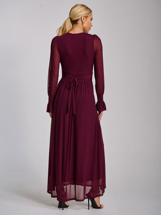 Mesh long sleeve maxi dress, Dark Purple