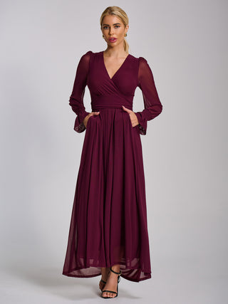 Mesh long sleeve maxi dress, Dark Purple