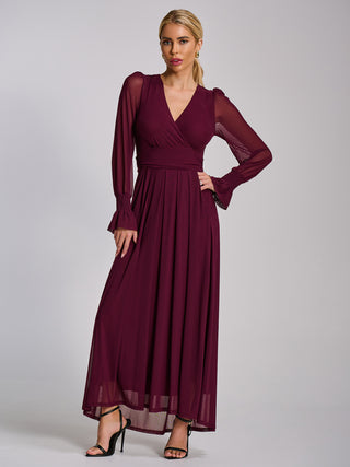 Mesh long sleeve maxi dress, Dark Purple