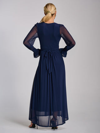Mesh long sleeve maxi dress, Navy