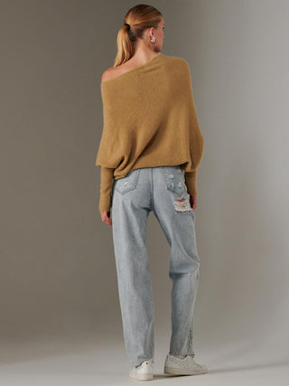 Made in Italy Wool Blend Asymmetric Knit Jumper, Almond