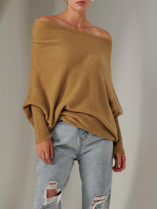 Made in Italy Wool Blend Asymmetric Knit Jumper, Almond