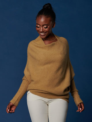 Made in Italy Wool Blend Asymmetric Knit Jumper, Almond