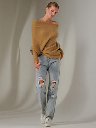 Made in Italy Wool Blend Asymmetric Knit Jumper, Almond