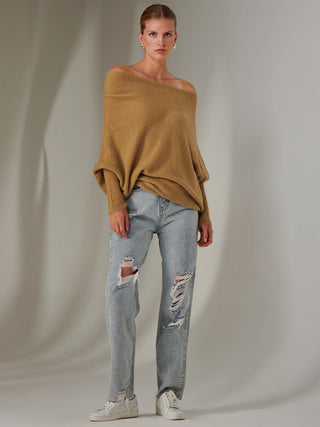 Made in Italy Wool Blend Asymmetric Knit Jumper, Almond