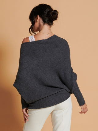 Made in Italy Wool Blend Asymmetric Knit Jumper, Antra