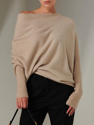 Made in Italy Wool Blend Asymmetric Knit Jumper, Beige