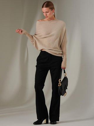 Made in Italy Wool Blend Asymmetric Knit Jumper, Beige