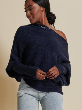 Made in Italy Wool Blend Asymmetric Knit Jumper, Navy