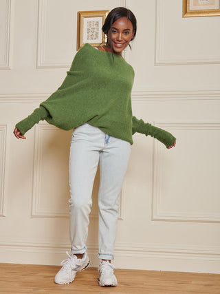 Made in Italy Wool Blend Asymmetric Knit Jumper, Olive Green