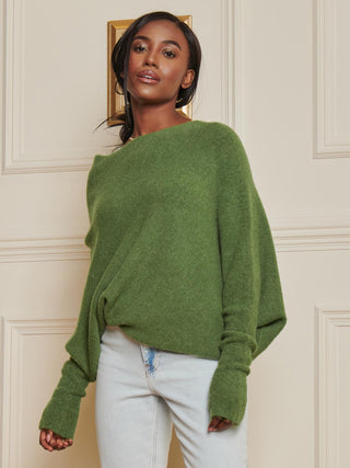 Made in Italy Wool Blend Asymmetric Knit Jumper, Olive Green