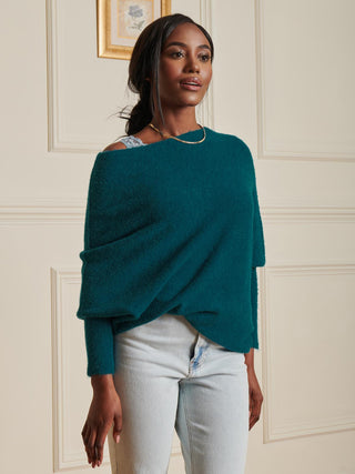 Made in Italy Wool Blend Asymmetric Knit Jumper, Peacock Blue