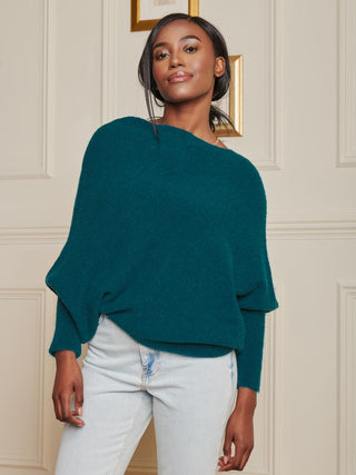 Made in Italy Wool Blend Asymmetric Knit Jumper, Peacock Blue