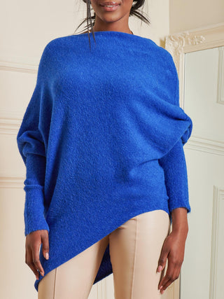 Made in Italy Wool Blend Asymmetric Knit Jumper, Royal Blue