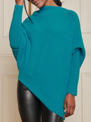Made in Italy Wool Blend Asymmetric Knit Jumper, Turquoise