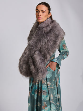 Faux Fur Shawl Wrap Capelets, Dark Grey