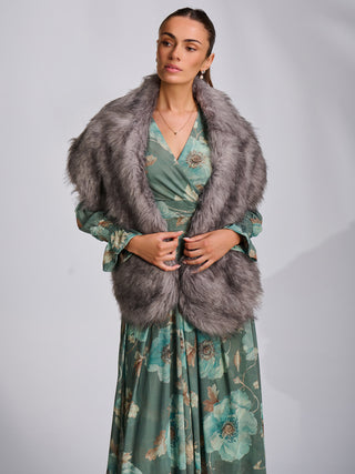 Faux Fur Shawl Wrap Capelets, Dark Grey