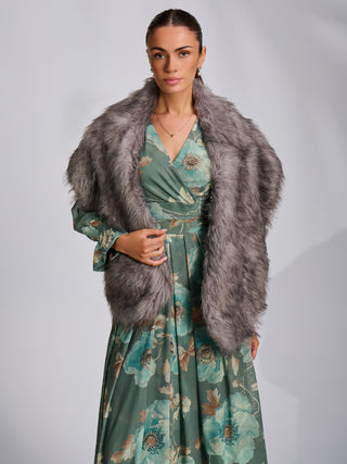 Faux Fur Shawl Wrap Capelets, Dark Grey