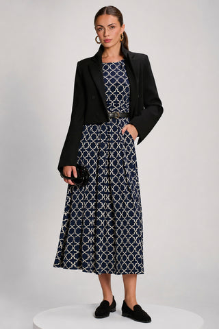 Printed Jersey Maxi Dress with 3/4 Sleeves, Navy Geo