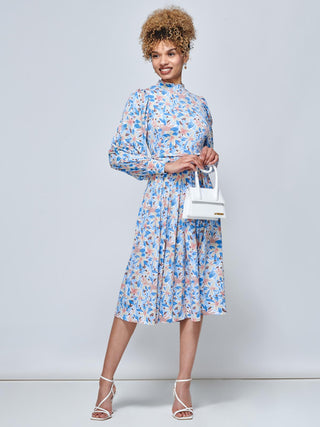 Jolie Moi Vesper Long Sleeve Midi Dress, Blue Floral
