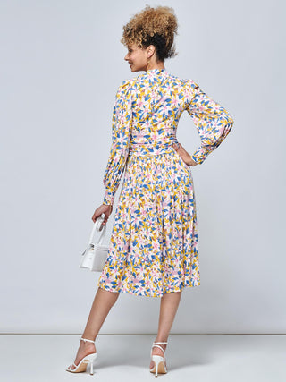 Jolie Moi Vesper Long Sleeve Midi Dress, Yellow Floral Jolie Moi Retail Jolie Moi Vesper Long Sleeve Midi Dress, Yellow Floral Jolie Moi Retail