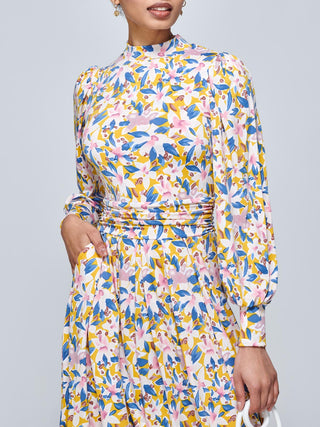 Jolie Moi Vesper Long Sleeve Midi Dress, Yellow Floral