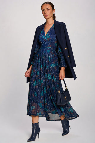 Long Sleeve Maxi Mesh Dress, Navy Floral
