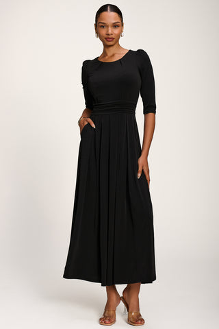 3/4 Sleeve Plain Jersey Maxi Dress, Black
