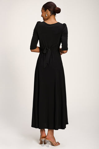 3/4 Sleeve Plain Jersey Maxi Dress, Black