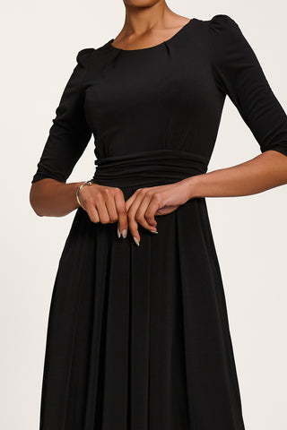 3/4 Sleeve Plain Jersey Maxi Dress, Black