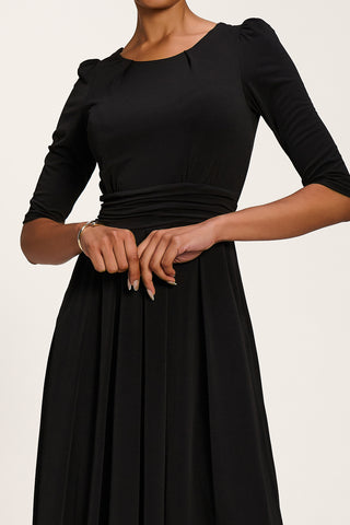 3/4 Sleeve Plain Jersey Maxi Dress, Black