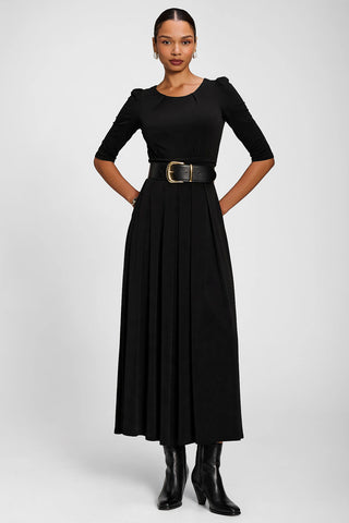 3/4 Sleeve Plain Jersey Maxi Dress, Black