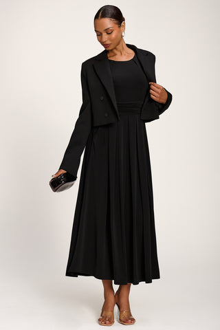 3/4 Sleeve Plain Jersey Maxi Dress, Black