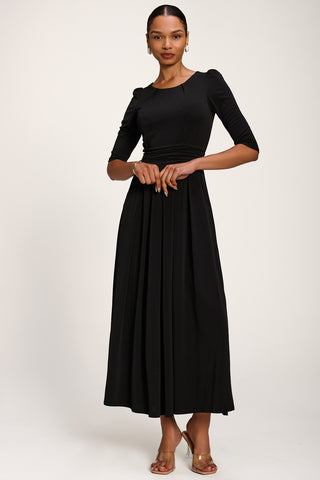 3/4 Sleeve Plain Jersey Maxi Dress, Black