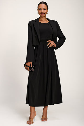 3/4 Sleeve Plain Jersey Maxi Dress, Black