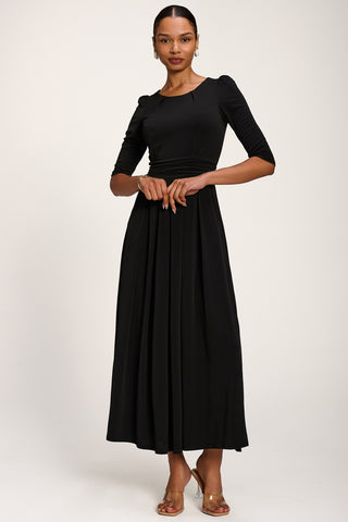 3/4 Sleeve Plain Jersey Maxi Dress, Black