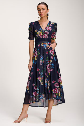 Floral Print Mesh Maxi Dress, Navy