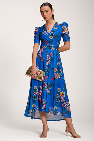 Floral Print Mesh Maxi Dress, Royal Blue