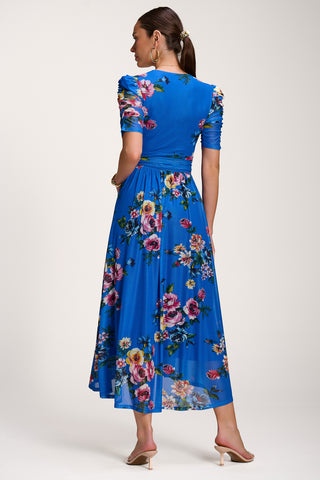 Floral Print Mesh Maxi Dress, Royal Blue