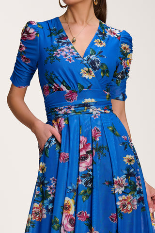Floral Print Mesh Maxi Dress, Royal Blue